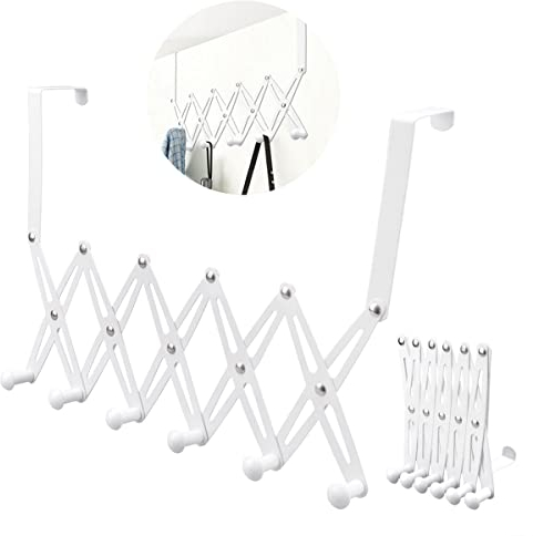 DINGC Türgarderobe mit 6 Haken, Erweiterbar Türhakenleiste Ohne Bohren, Langlebiges Türhaken aus Edelstahl, Hakenleiste Tür für Schränken, Weinschränken und Bad, Schlafzimmer (Weiß)