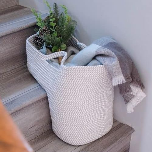 CABB DESIGNS Gray and White Rope Stair Organizer - Storage Solution for Carpet and Wooden Stairs