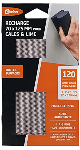 Gerlon Recharge Abrasif Super Resistant - Lot de 3 Maille Ceramic - 70 125 MM Grain moyen (120), Neutre