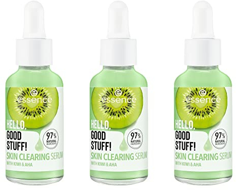 essence HELLO, GOOD STUFF! SKIN CLEARING Serum, Gesichtsserum, Grün, feuchtigkeitsspendend, natürlich, für Mischhaut, vegan, ölfrei, ohne Alkohol, ohne Parabene, 3er Pack (3x30ml)