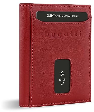 bugatti Secure Slim Mini Börse aus Leder mit RFID-Schutz, Slim Wallet, Kartenetui, rot