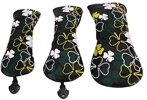 BORDSTRACT Golf Club Head Covers, 3Pcs PU Leather Golf Club Headcover with Fairway Woods Rotating No. Tags, Long Neck Golf Club Headcover Set for Fairway Woods Driver Hybrids