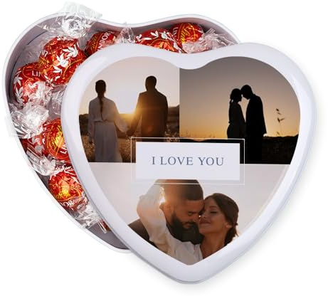 Wanapix | Cioccolatini Personalizzati Nome | Scatola forma di Cuore | 22 Praline al Cioccolato alle Nocciole| Regale Originali San Valentino | 6x15x5 cm - Enamorati