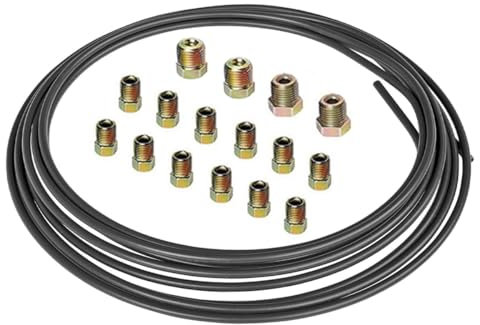MOCNT 6,35mm Tuyau de Frein en Cuivre de Voiture 1/4 Tuyau de Frein PVF Revêtement Kit Conduite de Frein Replacement Auto Tube Tuyau de Carburant Frein 5 Mètre 16 écrous