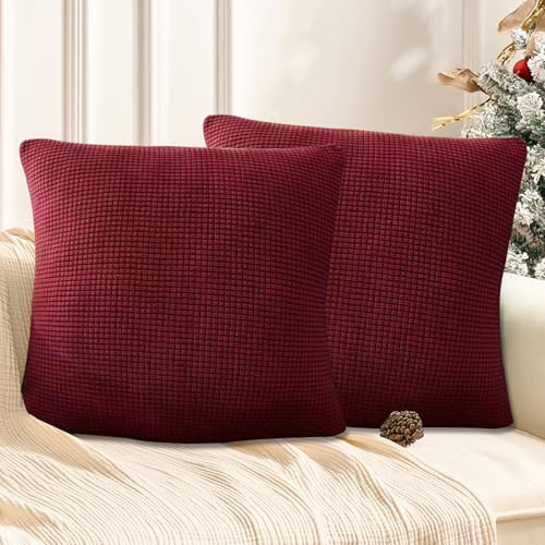 FOSDICK 2-pack kuddfodral för soffa 40 x 40, kuddfodral för soffa, fyrkantiga kuddfodral, julörngott, soffkudde, julörngott (röd)