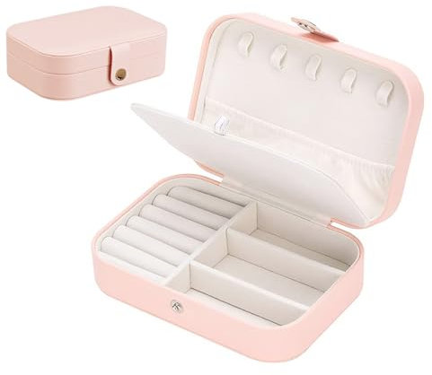 Kzouenzu Scatole Portagioie, Piccolo Portagioie Da Viaggio Per Donne Ragazze, Per Anelli Orecchini Collane Bracciali [Rosa]