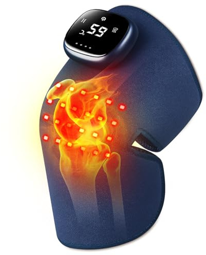 Masajeador de Rodilla con Calor Infrarrojo y Vibración - Rodillera Terapéutica 5 Niveles Calor/8 Modos, Alivio para Hombro, Codo - Azul (Azul-R)