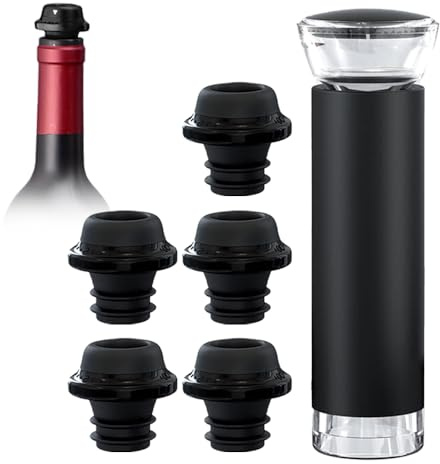 AIKARO - Wine Saver Preserver 1 Vacuum Pump with 5 Wine Bottle Stoppers