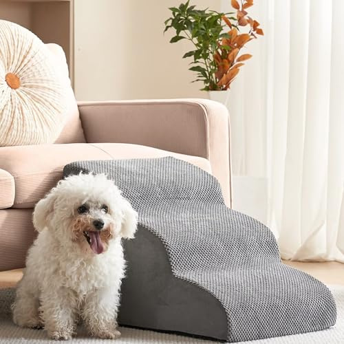 Dog Steps, 3 Steps Non Slip Pet Stairs for Bed Sofa, Portable Stairs with Washable Cover, High Density Foam Dog Ramp, for Small Dogs and Cats, 40 * 60 * 40cm