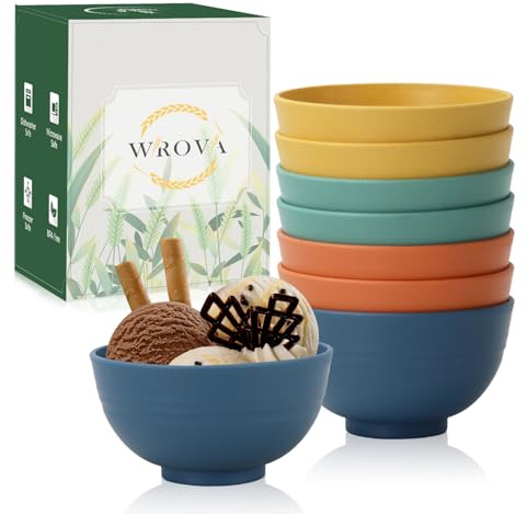 Wrova Piccole ciotole da 280 ml | Set di 8 ciotole da dessert indistruttibili per la cucina – Mini ciotole per gelato, snack e frutta – ciotole lavabili in microonde e lavastoviglie – Multicolore