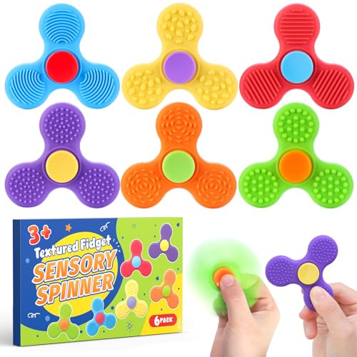 Sensory Fidget Spinners per bambini Adulti textured Finger Fidgets 6 pacchetto, pietre di preoccupazione per bambini con autismo ADHD, sollievo dell'ansia ufficio scrivania stress giocattoli calze stu