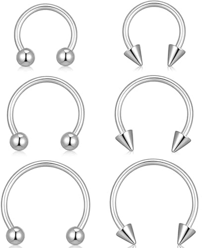 6pcs Septum Piercing Jewellery 16g Septum Rings Horseshoe Nose Ring | Surgical Steel Horse Shoe Nose Ring Hoop Horseshoe Piercing 8/10/12mm