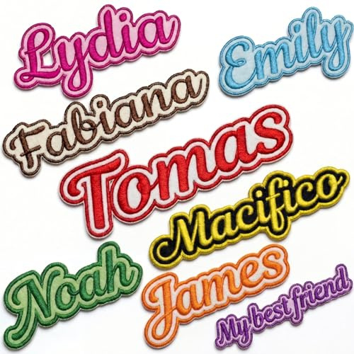 Patch Personalizzate con Nome Ricamate, 2pz Toppa Personalizzata Termoadesiva per Tessuti e da Cucire, Etichette Asilo, Patch Zaino, Toppe Termoadesive Bambini, Toppe per Giubbotti