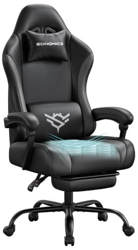 SONGMICS Sedia da Gaming, Sedia Ergonomica da Ufficio, Reclinabile a 135°, con Poggiapiedi e Supporto Lombare, 70 x 70 x (120-130) cm, Nero Inchiostro e Grigio Tortora, OBG091BH01