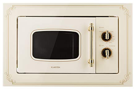 Klarstein Victoria 20 - Built-in Microwave, Retro Design, 20 litres, 800 Watt Microwave / 1000 Watt Grill Power, 3 Grill/Microwave Combo Functions, Stainless Steel, Mounting Frame, Ivory