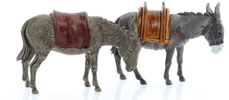 Moranduzzo 2 Assorted Donkeys for Nativity Scene of 4 Inch Scale 1:20 - Unbreakable Nativity Figures - Hand-finished Painting, Official Product, Made in Italy, Sculptor M. Landi