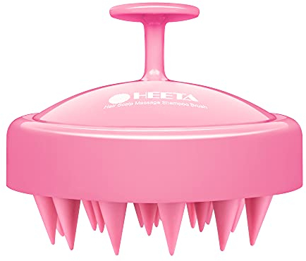 HEETA Kopfhaut Massagebürste für Nasses und Trockenes Haar Sanft Kopfmassage Bürste, Shampoo Haarbürste mit Weichem Silikonkopf für Peeling und Kopfmassage-Rosa
