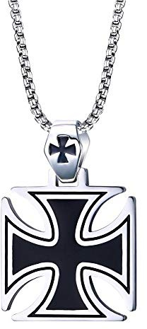 BlackAmazement - Collana con ciondolo in acciaio inox con croce di ferro celtica, colore argento per donna e uomo, Acciaio inossidabile