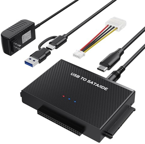 USB 3.0 to SATA IDE Adapter Hard Drive Reader, USB + Type C to External Hard Drive Disk HDD Converter Kit for Universal 2.5 3.5 IDE HDD, 2.5 SSD, with 12V/2A Power Adapter