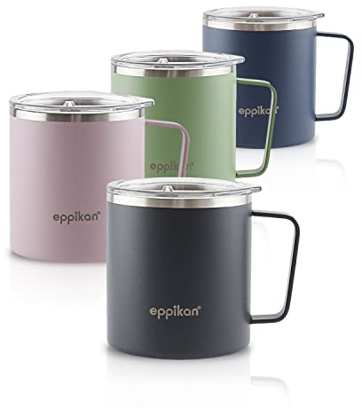 eppikan EppiTall Edelstahl Thermobecher, Isolierbecher, Kaffeebecher, Teebecher, Thermotasse 380 ml, Deckel mit verschließbarer Trinköffnung (380 ml, Night Grey)