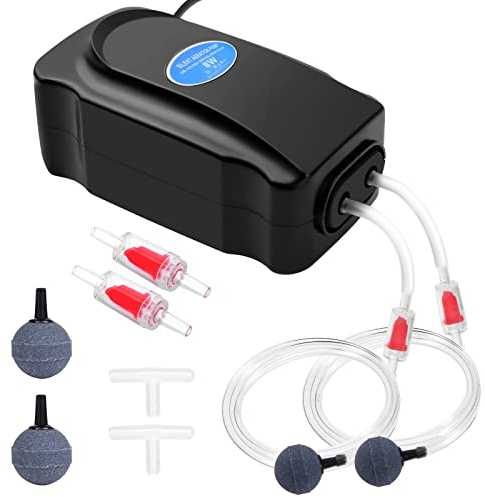 Flintronic Aquarium Luftpumpe, 8W 2-ausgänge Leise Aquarium sauerstoffpumpe, 2 * 3L/min Einstellbares Pumpe für 5-300L Fish Tank, mit Rückschlagventil, 200cm Silikonschlauch, Luftstein und T-Stecker