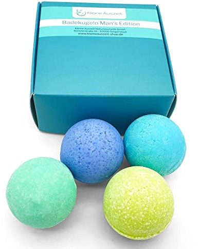 Kleine Auszeit Manufaktur 4 exklusive Badekugeln/Badebomben Man's Edition in der Geschenkbox/im Geschenkset, vegan, palmölfrei, handgemacht, plastikfrei