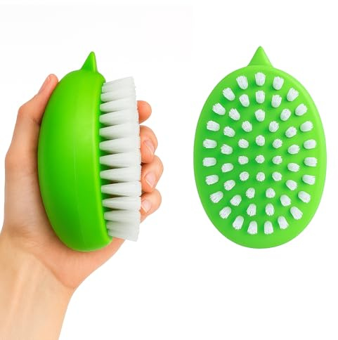 2 cepillos para verduras, cepillo de papas, cepillo de verduras con agarre antideslizante, cepillo de verduras para alimentos, seda de maíz y zanahorias, con removedor de puntos, verde