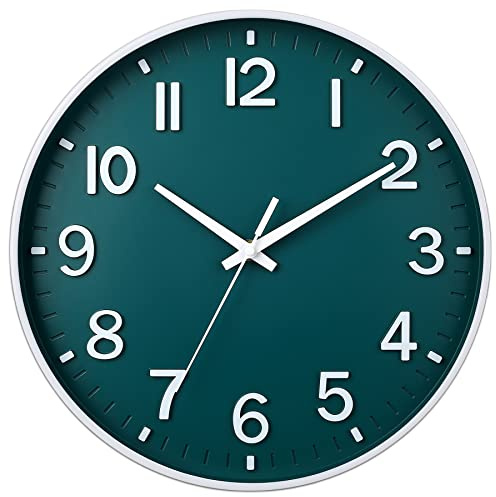 HZDHCLH Funk Wanduhr 30 cm Lautlose Wanduhr Ohne Tickgeräusche, Moderne Batteriebetriebene Uhr für Zuhause, Küche, Wohnzimmer, Büro, Wanddekoration (Dunkelgrün)