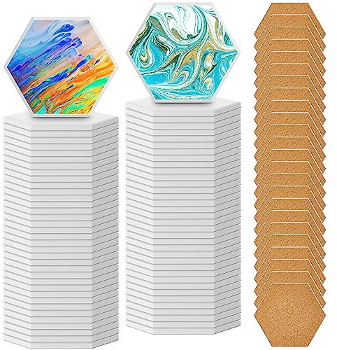 Suttmin 144 Pieces Ceramic Tiles for Crafts Coasters White Blank Unglazed Ceramic Tiles with Cork Backing Pads for Painting DIY Art Gift Project(Hexagon)