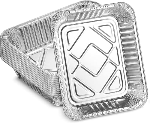 Aluminium Trays Large, 32x26x7cm, Extra Heavy Duty Disposable Foil Pans For Baking, Roasting & Chafing, Deep Tin Foil Bakeware, Steam Table Tray, Cookware, Food Prepping, Cake & Oven Pan (10 Trays)