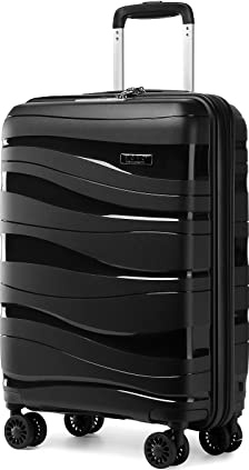 KONO Koffer Trolley 55cm Reisekoffer Leicht Hartschalenkoffer mit TSA Schloss Zwillingsrollen Rollkoffer 4 Rollen (Schwarz)