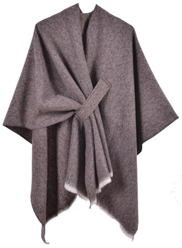 Shmily Girl Poncho Femme Tricot Cape Réversible Couverture Elégante Epaule Chaude Echarpe Tricotée Manteau pour Printemps Automne (Café)