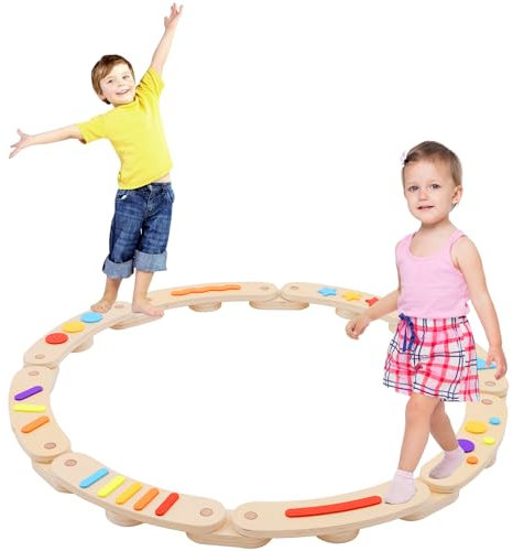 Arkyomi poutre d'équilibre pour enfants,parcours motricité bébé enfant la coordination et la stabilité exterieur,circle balance stepping stonesavec surface texturée en bois