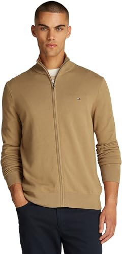 Tommy Hilfiger Jersey con Cremallera Hombre Essential Cotton Zip Thru con Cuello Alto, Beige (Safari Canvas), M