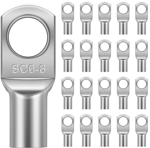Flintronic Capicorda Terminali da Crimpare, 20 Pezzi Terminali Connettori Kit, SC6-8 Capicorda Cavo, Capicorda Elettrici ad Anello di Rame, per Cavo Elettrico, Cavi Fil