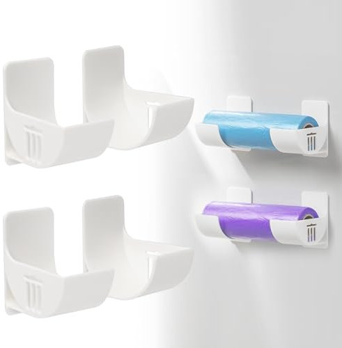 4 Supporti per Sacchetti della Spazzatura, da Parete, A Parete, per Sacchetti della Spazzatura, con Lunghezza Regolabile, Autoadesivi, da Parete, per Stagno, Sacco della Spazzatura (Bianco)