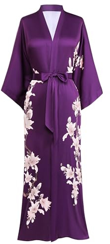 BABEYOND Vestaglia Donna Kimono con Stampa Floreale e Rami, Maxi Lungo, Accappatoio da Bagno con Fiori di Pero, Giacca da Spiaggia, Vestaglia da Sposa per la Notte
