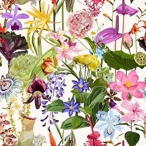 VEELIKE Exotic Garden Floral Peel and Stick Wallpaper for Bedroom Bathroom Accent Wall Cabinets - Tropical Leaf Botanical Wall Art Deco 44.5cmx300cm