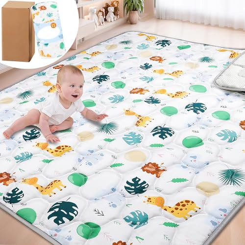 YBIKE Baby Spielmatte, Faltbare Große Rutschfeste Dicke Baby Krabbelmatte 180x150cm, Tragbare Weiche Bauchzeitmatte, Waschbare Aktivitätsmatte für Kinder (Tiere)