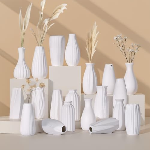 Ensemble de Petits vases en céramique Blanche, Mini vases à bourgeons en Vrac pour Fleurs et Herbes de la Pampa,centres de Table bohèmes pour fêtes/Mariages DIY/décoration de Table Basse (20, White)