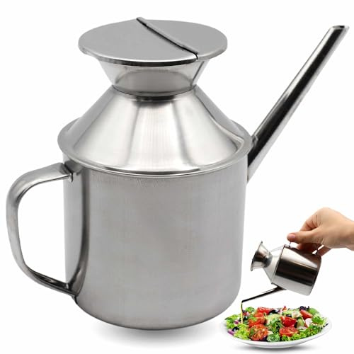 CHFEZOCO Aceitera acero inoxidable, Dispensador de Aceite, Botella para Aceite de Cocina, Vinagrera de Acero Inoxidable, Recipiente para Aceite, Dosificador de Aceite, 13.5 cm longitud, 500 ml