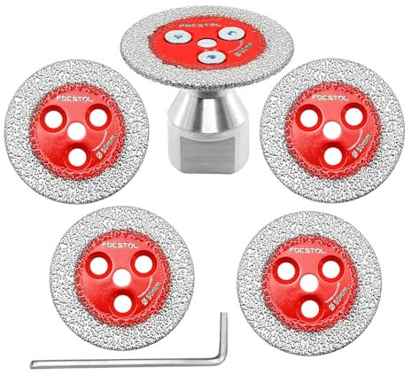FOCSTOL Disco Diamantato per Gres Porcellanato - 5 pezzi 50mm Lama Diamantata per Taglio Piastrellee e 1 pezzo Flangia Filettata M14 per Marmo Granito Pietra Artificiale Gres Porcellanato