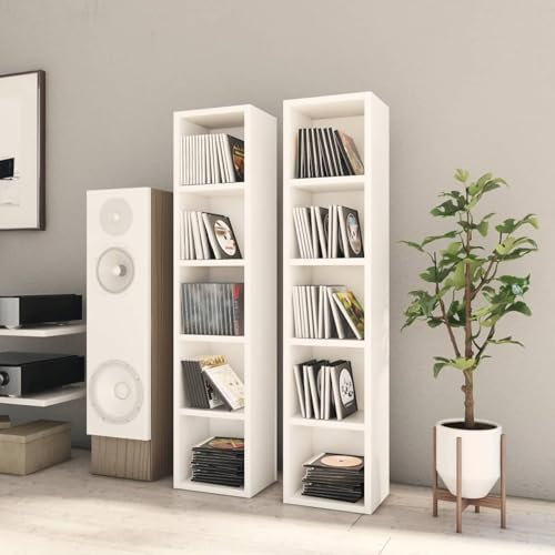 Gecheer Scaffali Porta CD 2 pz Bianchi 21x16x93,5 cm Legno Multistrato,Mobile Porta CD,Libreria,Scaffale Porta CD,Dvd,Archiviazione,Libreria Cubi,Porta CD a Colonna,Libreria Divisorio,P802696