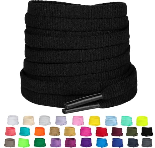 Olukssck 2 Paires Lacets Chaussures Plats 6 mm de Large - Lacets Remplacement de Qualité pour Baskets, Chaussures de Sport, Adultes et Enfants, Noir, 110cm