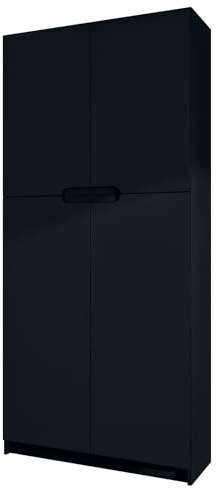 Vladon Meuble Rangement Bureau Logan V1, Armoire de Bureau Haute avec 5 Compartiments et 4 Portes, Noir Mat/Noir Mat (82 x 185 x 37 cm)