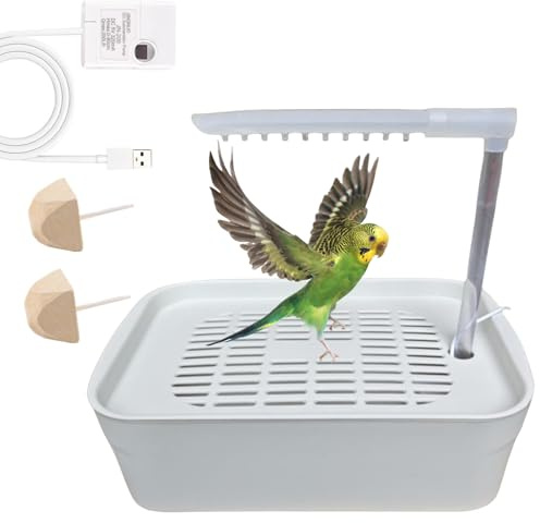 AzulLanse Vasca da Bagno per Uccelli, Vasca Automatica con Doccia, Automatico Uccello Vasca da Bagno,Pompa dell'Acqua USB,Vasca per Uccelli, 2 Pietre Molar-Bianco