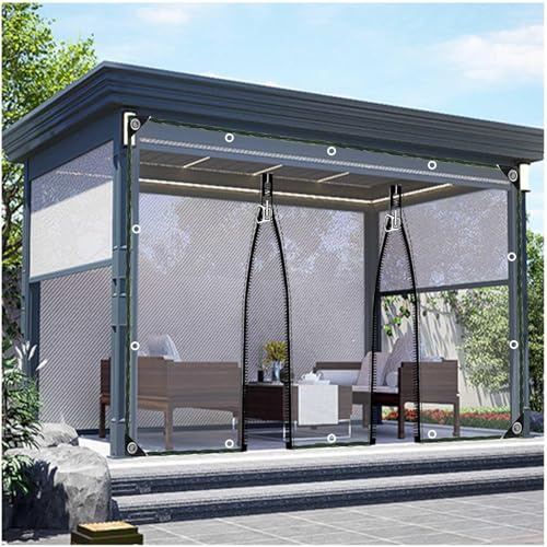 Tende in Telone Esterni, Telone Trasparente Robusto Con Porta a Cerniera, Pannelli Laterali in Tela Cerata Chiare Pvc Per Gazebo Giardino, Teloni Impermeabili Con Occhielli,WxH-3.6x2.2m/11.8*7.2ft