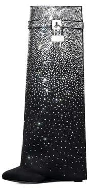 ZBDZSW - Stivali da donna a testa tonda ultra alta con pantaloni alti e maniche lunghe, decorazione a diamante, lunghezza al ginocchio, Nero , 39 1/3 EU