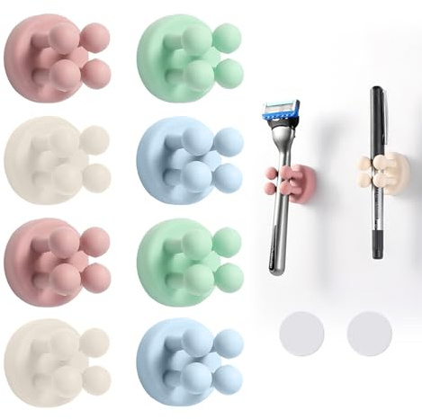 KLVGTIFS 8 Piezas Soportes de Silicona para Cepillos de Dientes, Gancho Multifuncional Impermeable, Soporte para Cepillo Dientes Baño Sin Taladro, Autoadhesivo para Baño Oficina Cocina (Mezclados)