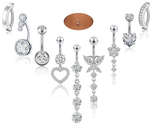 CHarmeFleur 9 pezzi anelli ombelico con pendente, gioielli piercing in acciaio inossidabile, simpatici tappi ombelicali